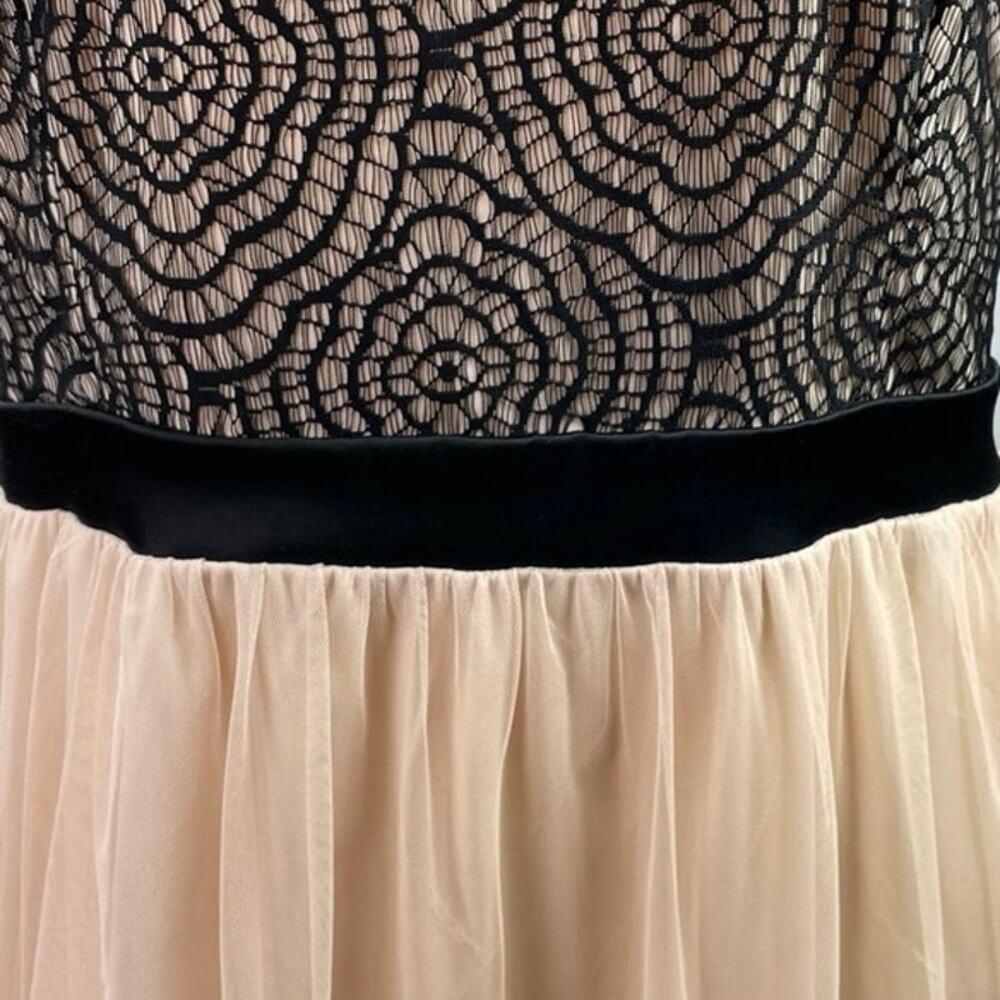 Mystic Black Beige Chiffon Lace Sleeveless Pleated Fit & Flare Mini Dress 3XL - Picture 2 of 6